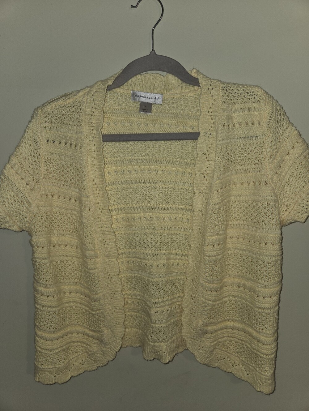 Christopher & Banks Pale Yellow Open-Knit Short Sleeve Cardigan
